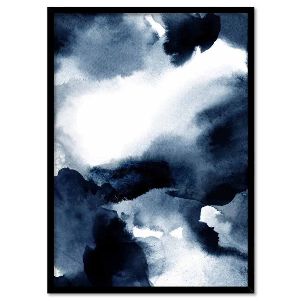 Abstract Watercolour Navy Indigo Clouds II - Art Print