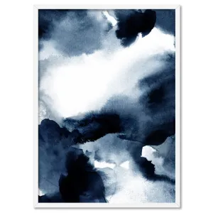 Abstract Watercolour Navy Indigo Clouds II - Art Print