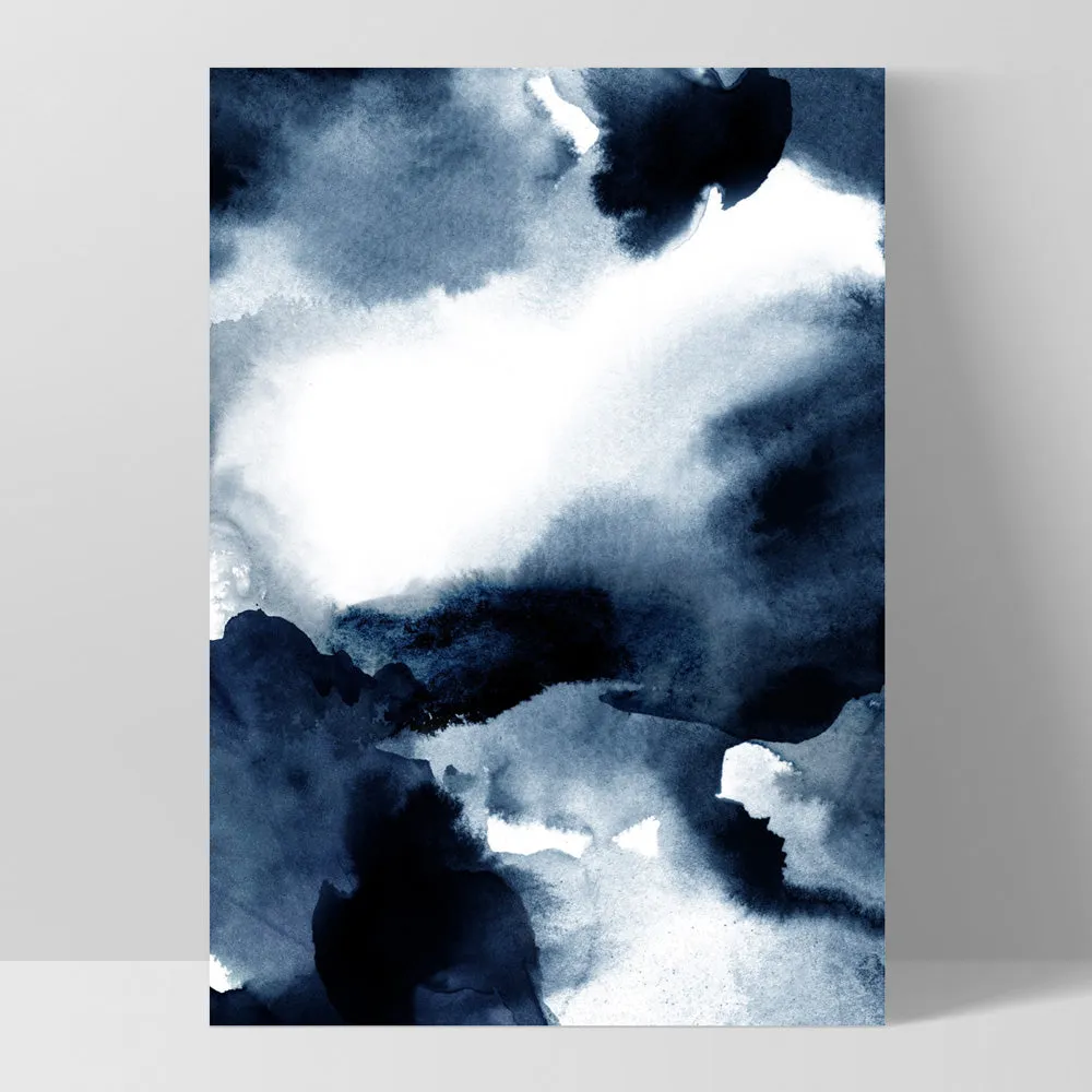 Abstract Watercolour Navy Indigo Clouds II - Art Print