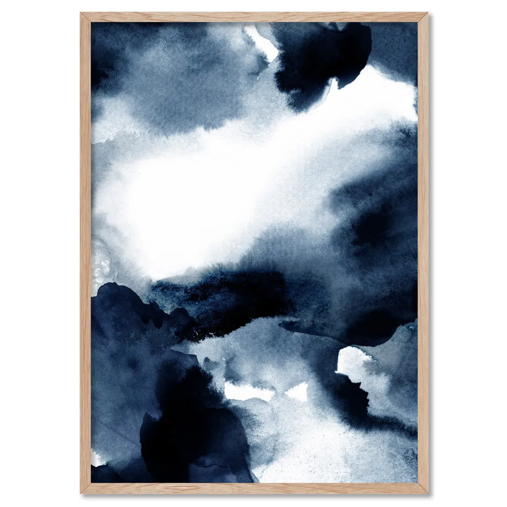Abstract Watercolour Navy Indigo Clouds II - Art Print