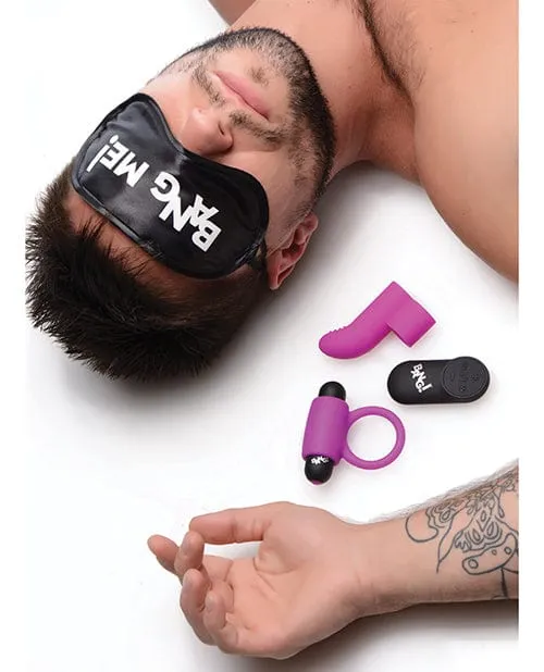 Bang! Couple's Kit With Remote Control Bullet, Blindfold, Cock Ring & Finger Vibe - Purple