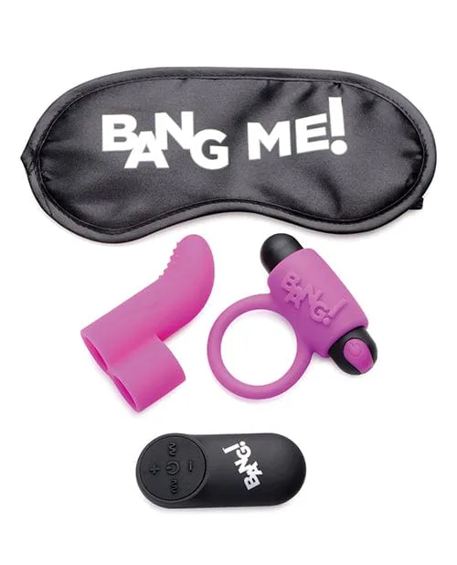 Bang! Couple's Kit With Remote Control Bullet, Blindfold, Cock Ring & Finger Vibe - Purple