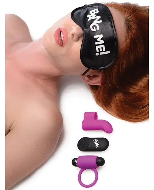Bang! Couple's Kit With Remote Control Bullet, Blindfold, Cock Ring & Finger Vibe - Purple