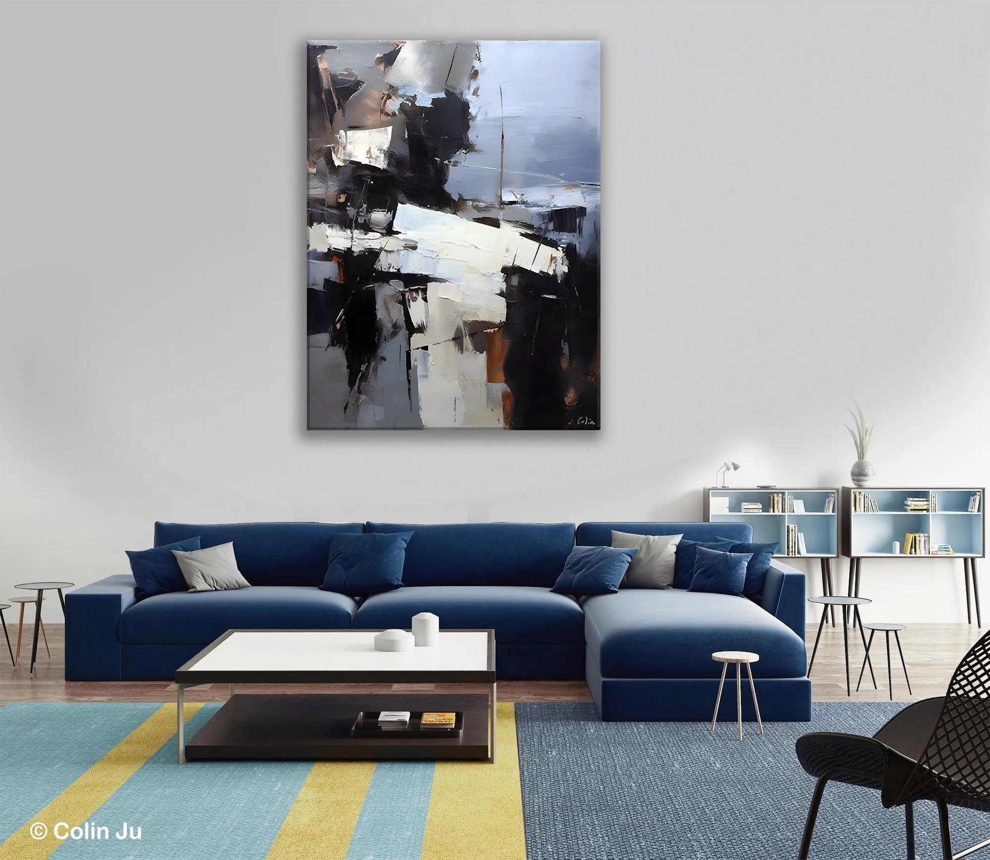 Black Original Canvas Art, Contemporary Acrylic Painting on Canvas, Large Wall Art Painting for Bedroom, Oversized Modern Abstract Paintings