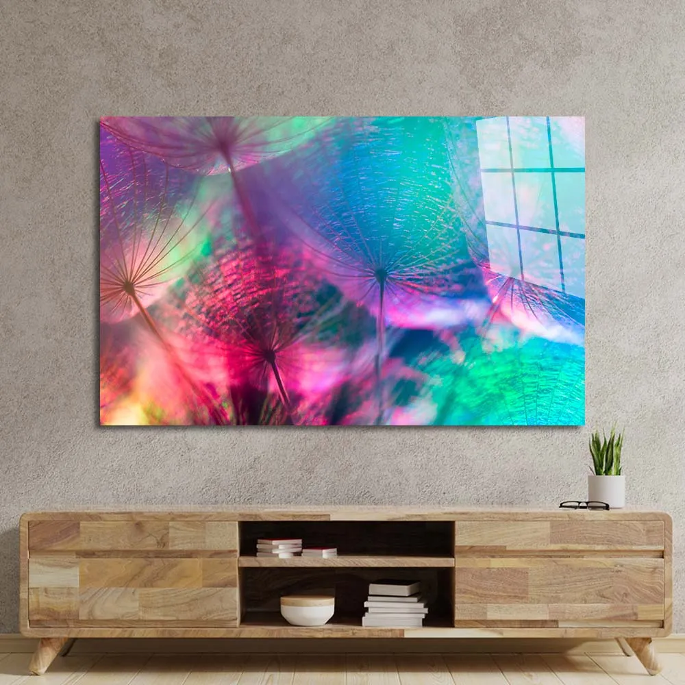 Colourful Dandelion Glass Wall Art