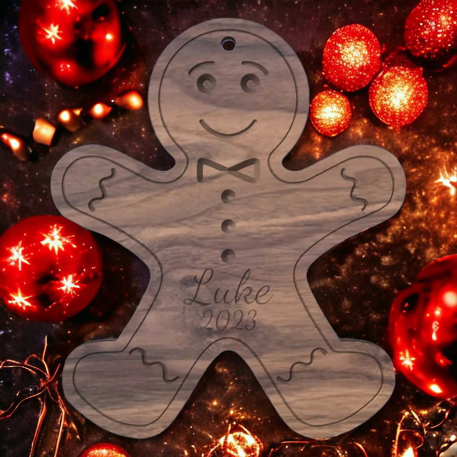 Customizable Walnut Wood Gingerbread Boy Ornament