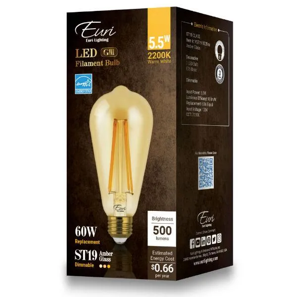 Edison LED Filament Bulb - 5.5 Watt - 2200K - Amber Glass