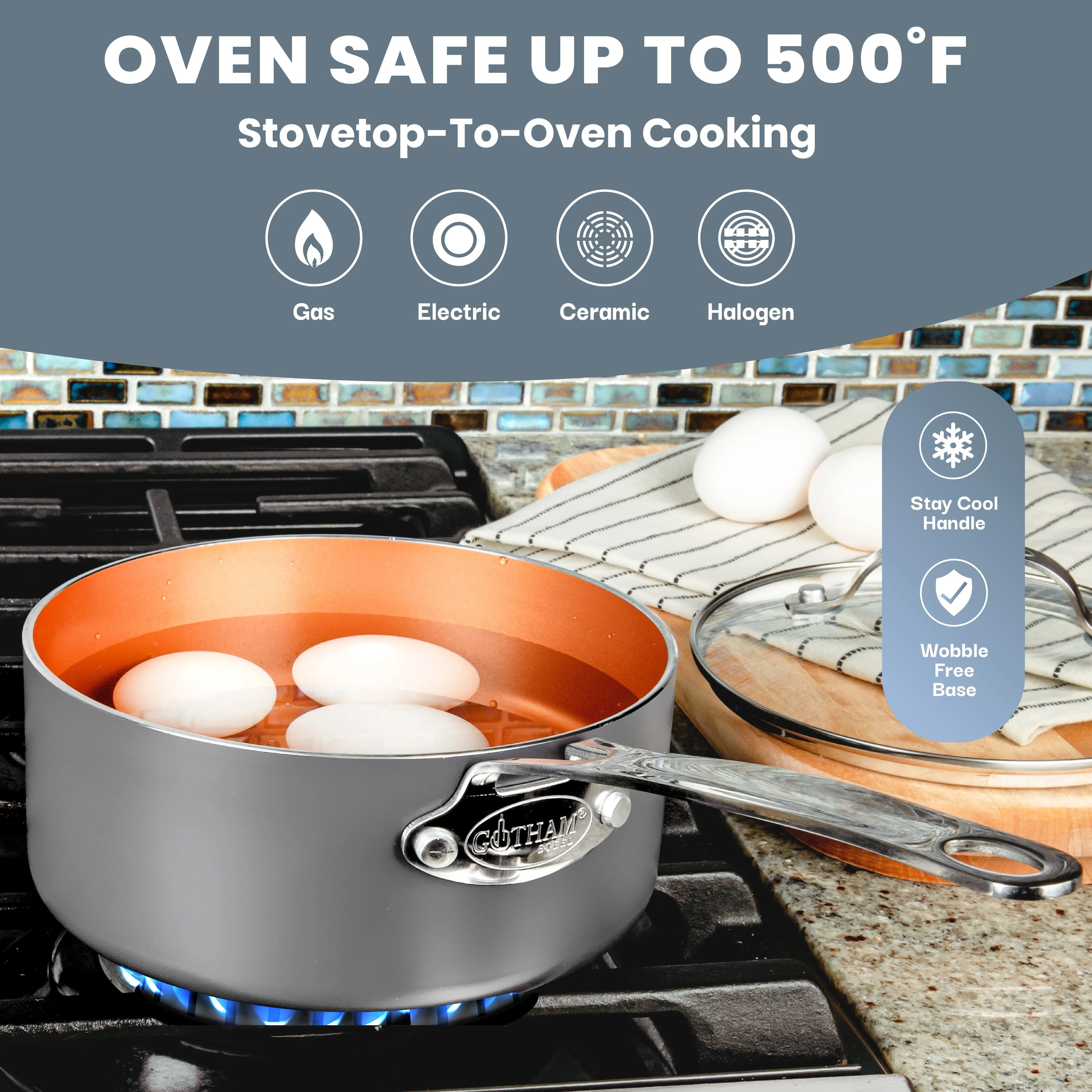 Gotham Steel Nonstick Pots and Pans 20 Pcs Set Ceramic Cookware Bakeware Kitchen Set With Frying Skillet Copper