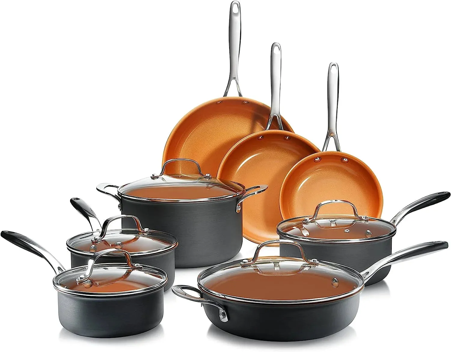 Gotham Steel Pro Nonstick Pots and Pans 13 Piece Set Ceramic Cookware Kitchen Set, with Frying Skillet, Hard Anodized, Gray