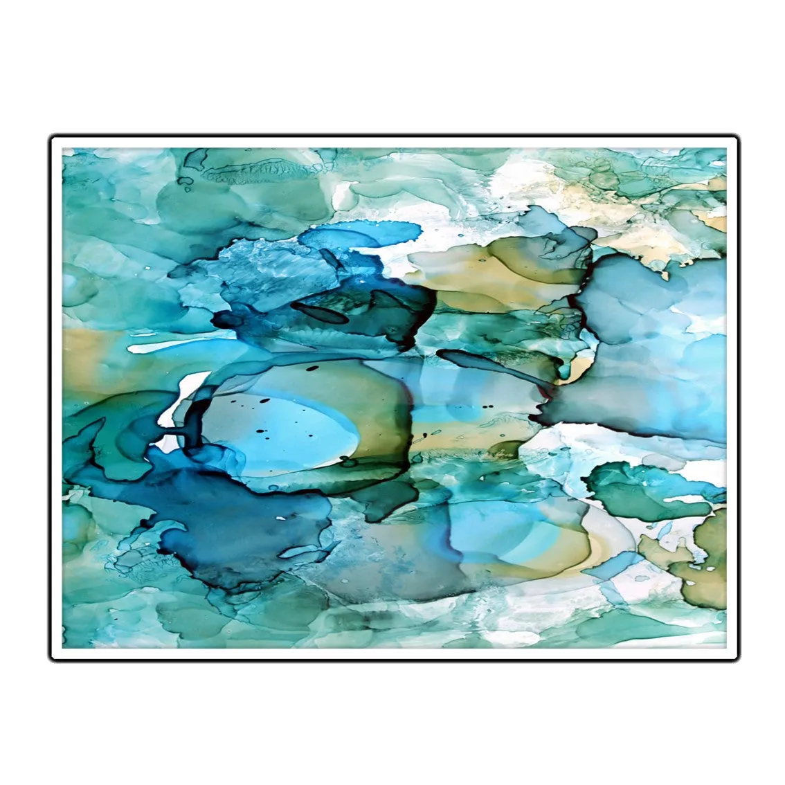 Horizontal aqua blue & green abstract alcohol ink art print