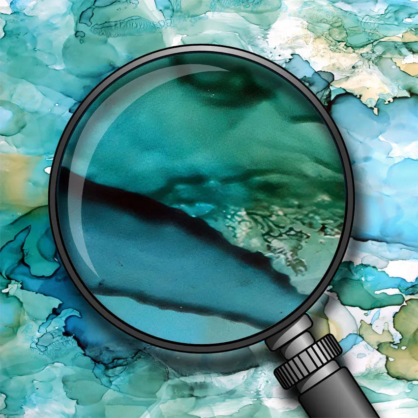 Horizontal aqua blue & green abstract alcohol ink art print