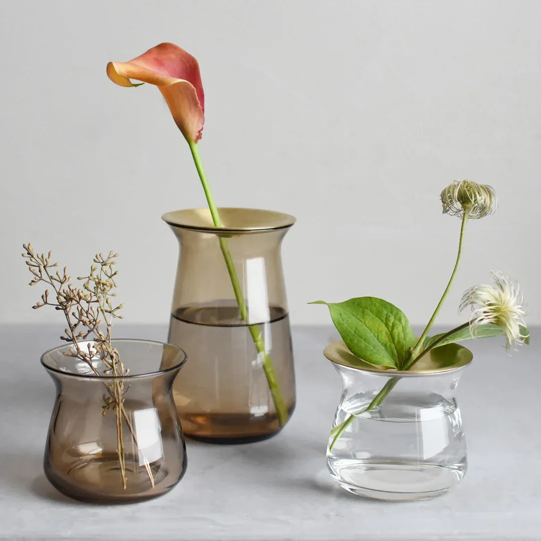 Kinto  Small Luna Brass Brown Glass Vase