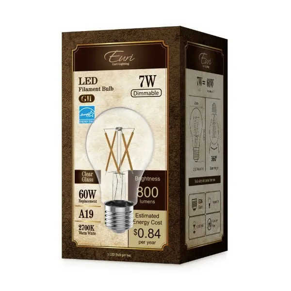 LED Filament Light Bulb - A19 - 60W Equal - 2700K - 12 Pack