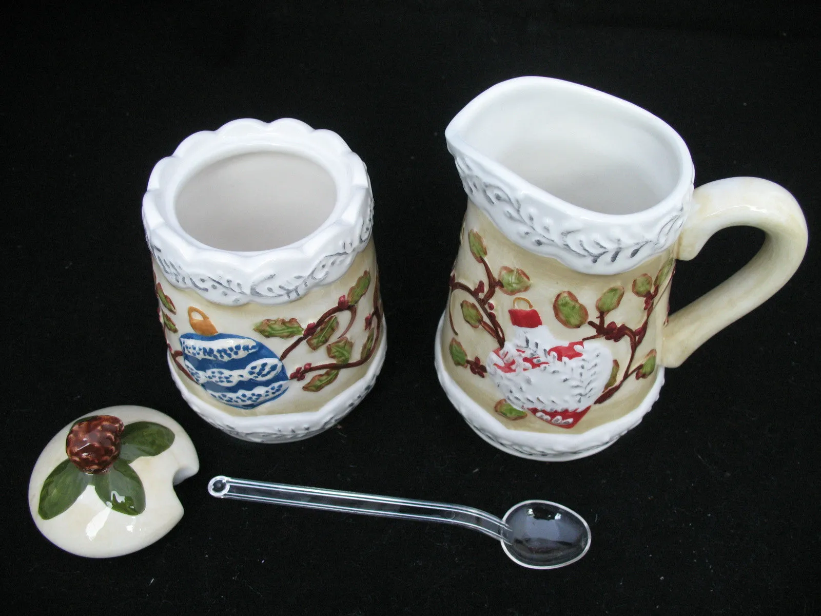 NEW CHRISTMAS THANKSGIVING SUGAR CREAM CREAMER CERAMIC SET Holiday Party Dinner With BOX