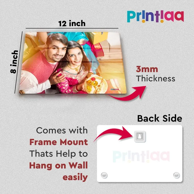 PRINTIAA 3MM-12x8inch-C/Horizontal Acrylic Photo Print Personalized for Wall Mount, Frameless wall frames with personalised photos of Couples, Kids, Parents, and Corporate