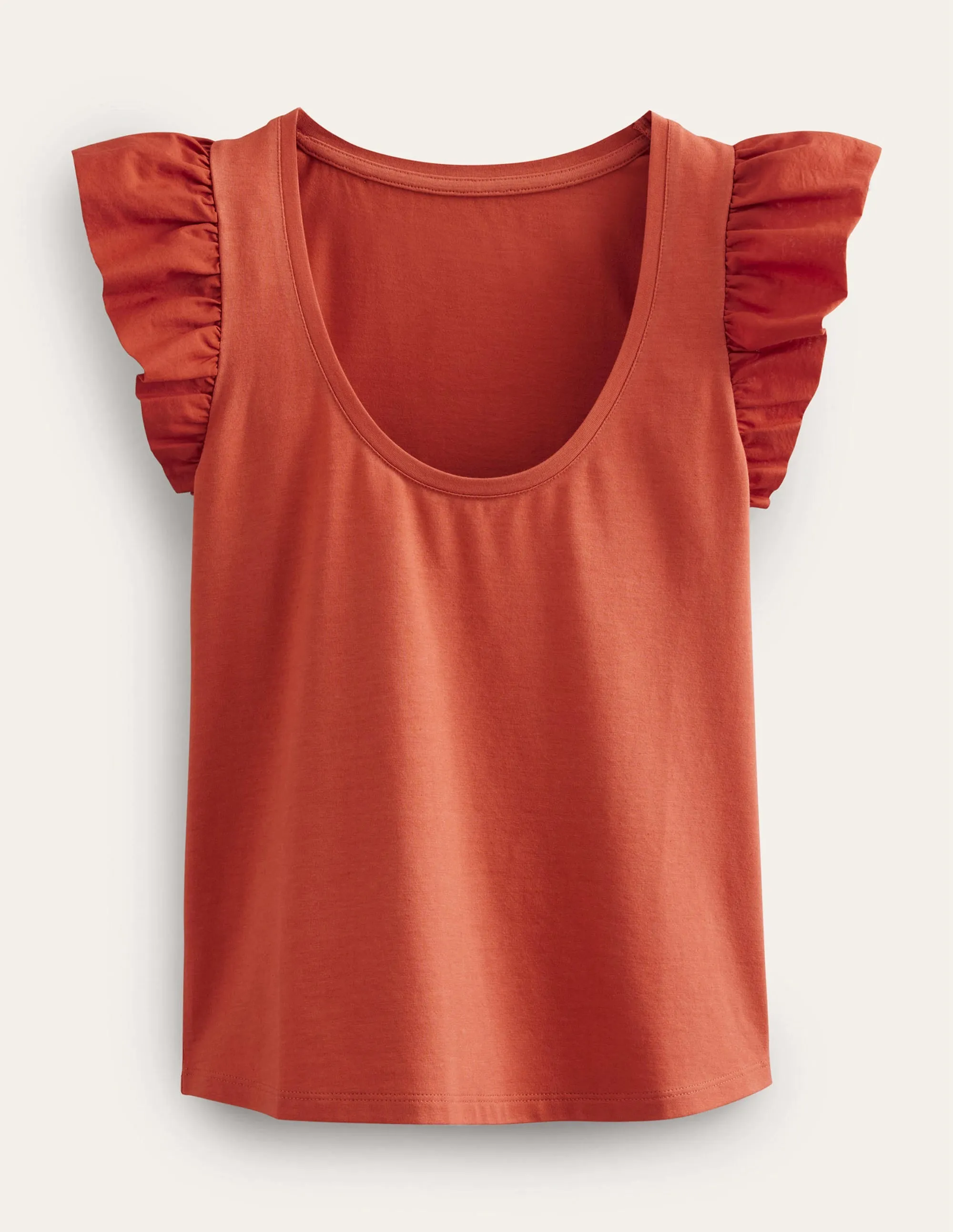 Scoop Front Woven Mix Top-Tomato
