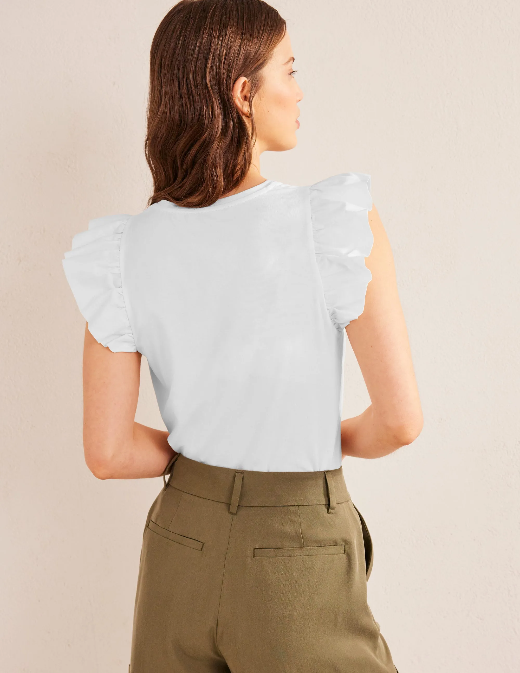 Scoop Front Woven Mix Top-White