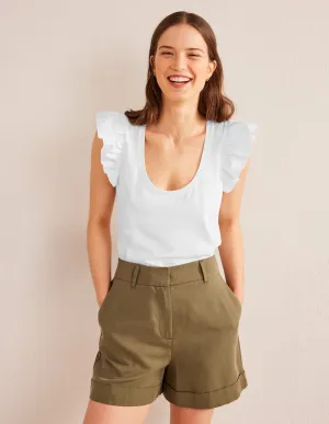 Scoop Front Woven Mix Top-White