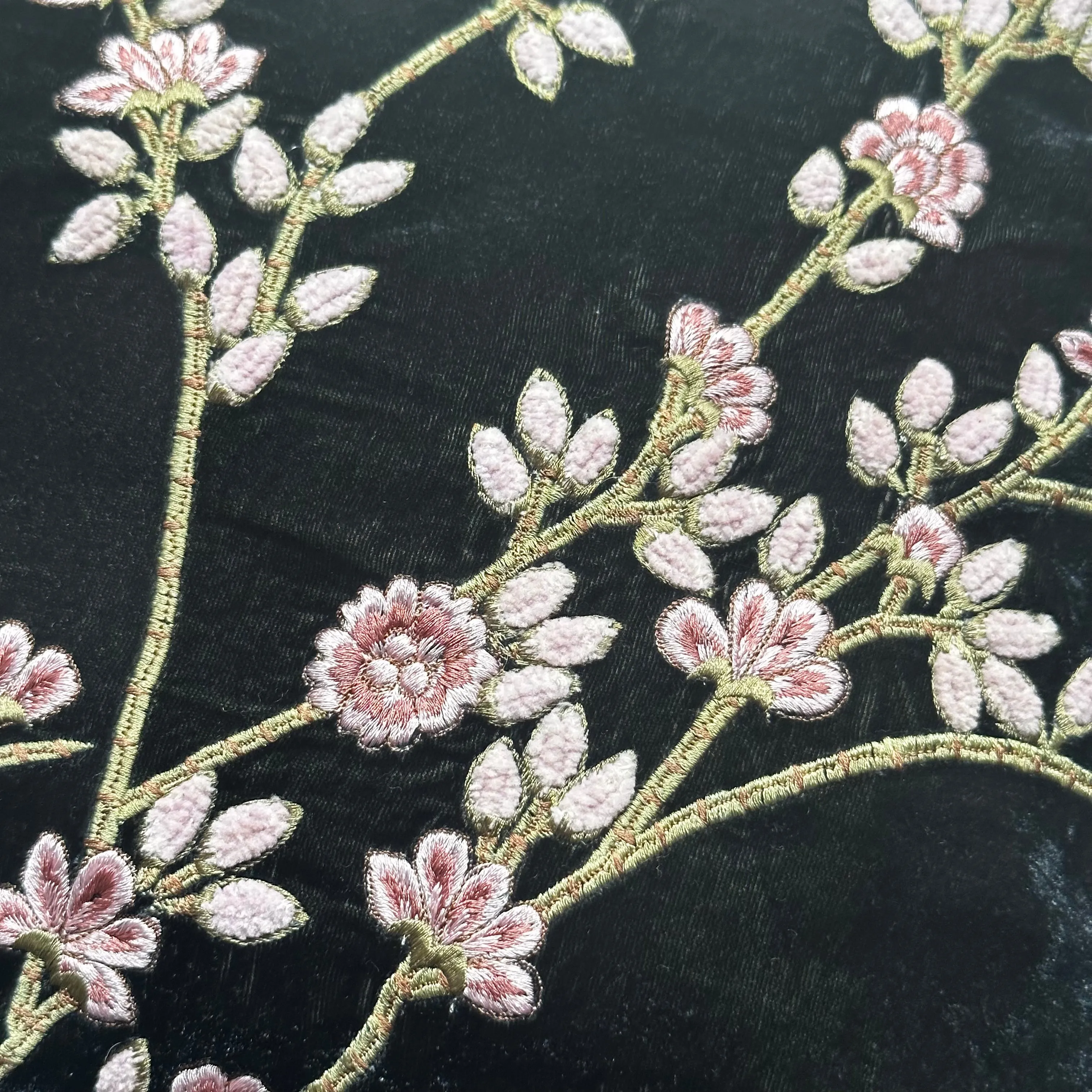 Tuileries Embroidered Silk Velvet Cushion in Nightshade