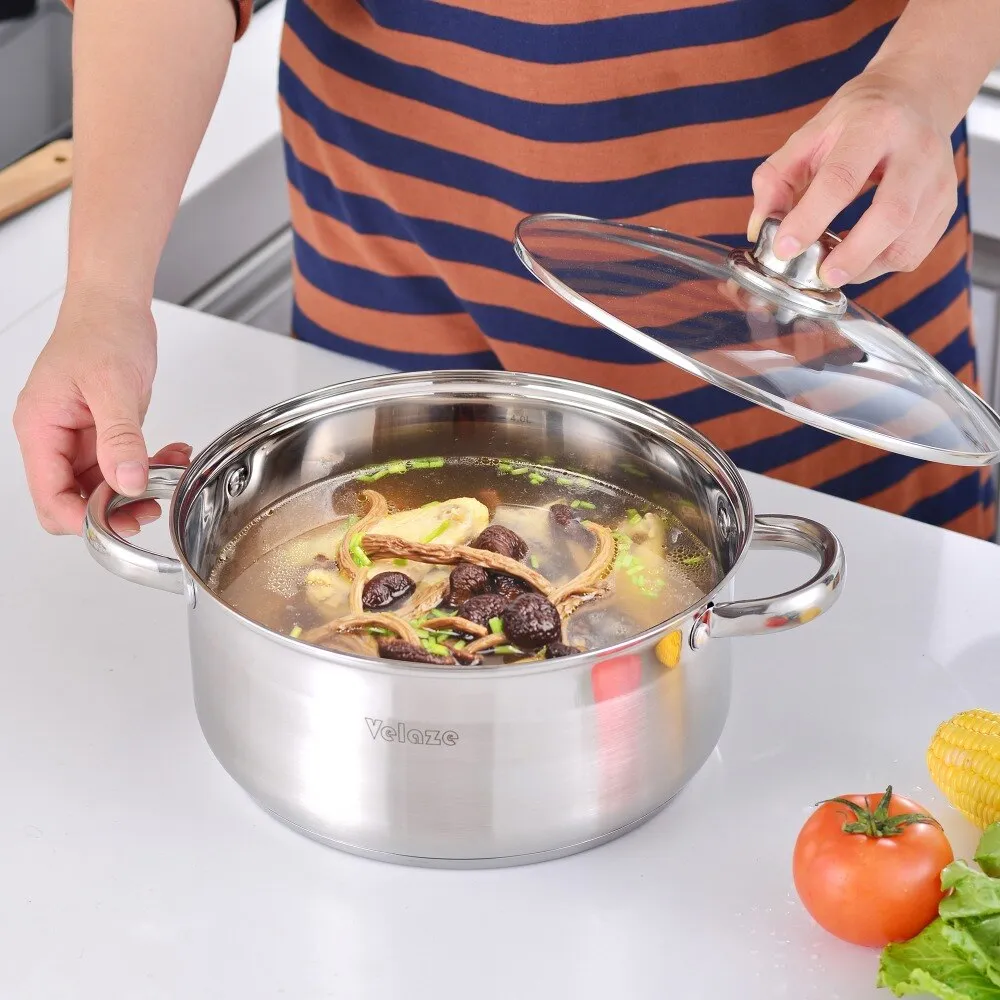 Velaze Cookware Set 12-Piece Kitchen Stainless Steel Cooking Pot & Pan Sets,Induction Safe,Saucepan,Casserole,pan with Glass lid