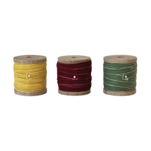 Velvet Ribbon on Wood Spool - 3 Colors - 10 yards