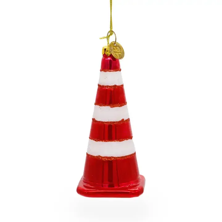 Vibrant Traffic Cone - Blown Glass Christmas Ornament