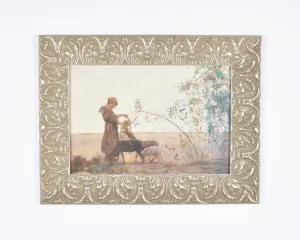 Vintage Outdoor Scene Art Reproduction in Ornate Silver Gilded Frame-Wall Decor-RARE FIND