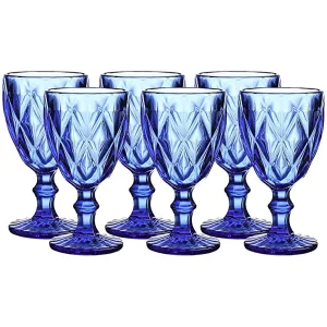 WHOLE HOUSEWARES | Colored Glass Drinkware Set | Vintage Drinking Cups | Cobalt Blue