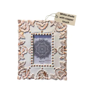 ZAARIYA Photo Frame 6 x 4 Inches | With Wall Mount and Stand | Picture Display for Wall Hanging, Shelf, Mantle, Gifting & Home Decor (White With Copper Touch)
