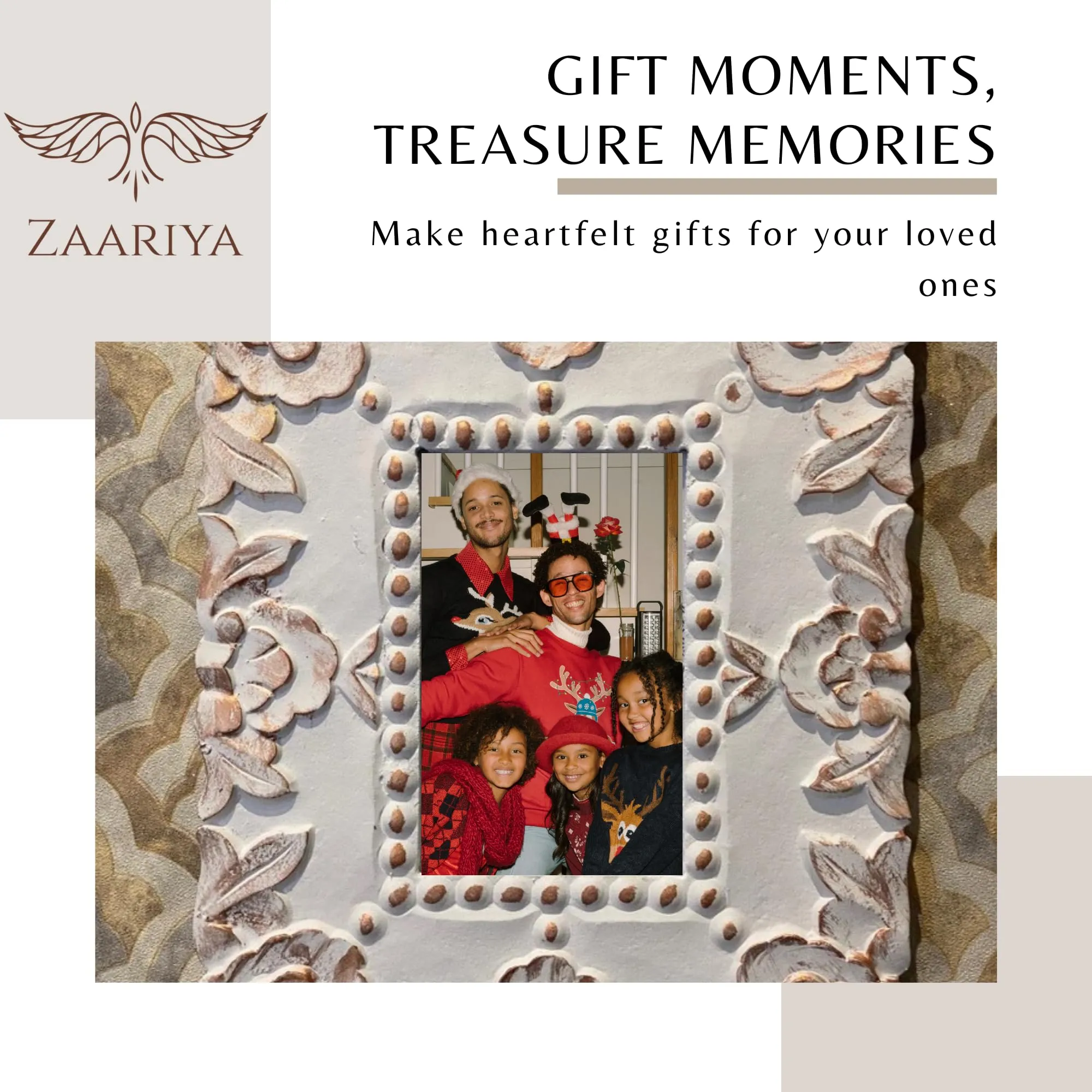 ZAARIYA Photo Frame 6 x 4 Inches | With Wall Mount and Stand | Picture Display for Wall Hanging, Shelf, Mantle, Gifting & Home Decor (White With Copper Touch)